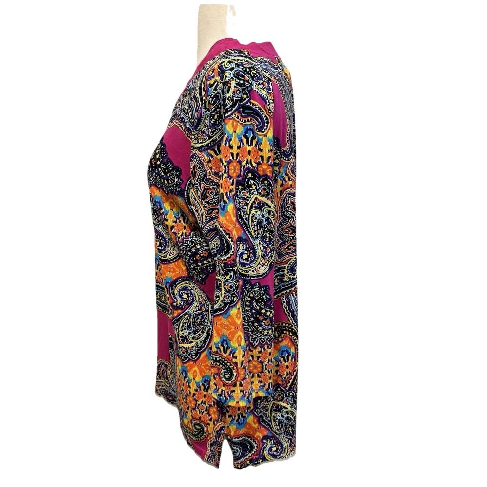 Lauren Ralph Lauren Womens Large Paisley Shirt Pink Linen Boho Luxury Resort - Picture 6 of 7